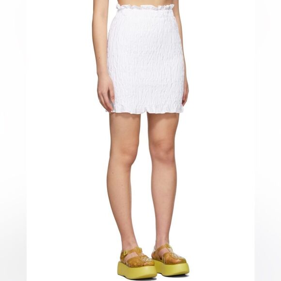 MSGM White Stretch Ruched Skirt Ruffle Mini Bodycon Size 6 EU 42 - Picture 4 of 9